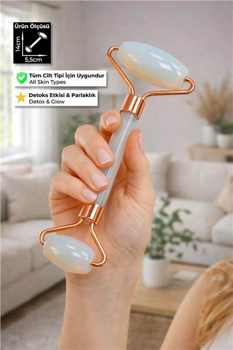 Opal Taşı Face Roller Doğal Taş Yüz Masaj Aleti - Roz Sap
