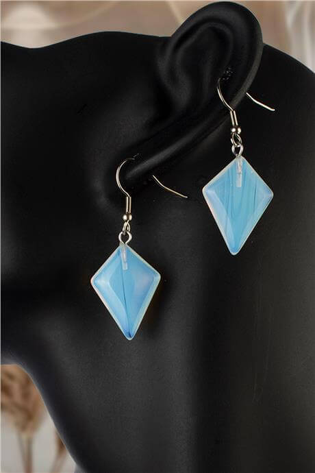 Opal Taşı Rhombus Kesim Doğal Taş Küpe