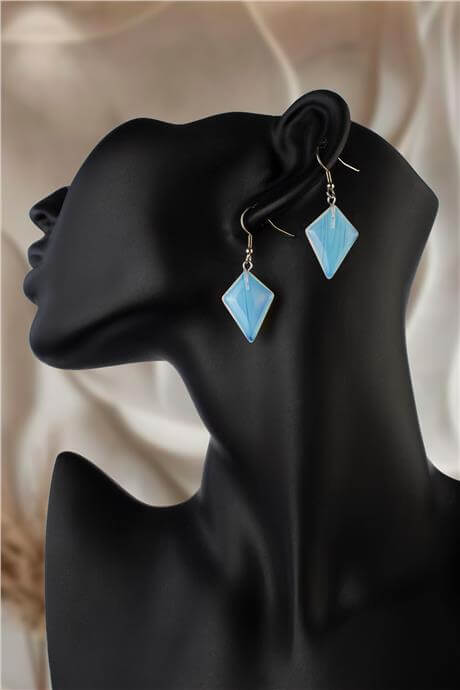 Opal Taşı Rhombus Kesim Doğal Taş Küpe