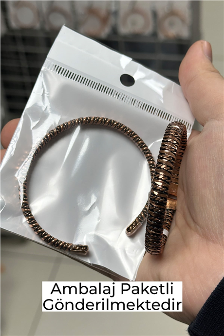 Örgü Ve Düz Örgülü Ayarlanabilir Unisex Bakır Bileklik