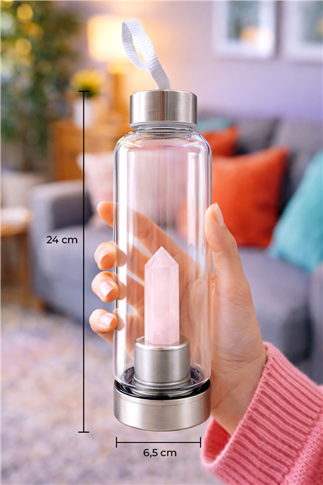Pink Quartz Natural Stone 500 Ml Glass Canteen Water Bottle Sheathed