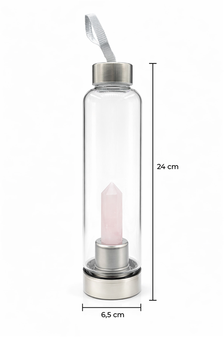 Pink Quartz Natural Stone 500 Ml Glass Canteen Water Bottle Sheathed