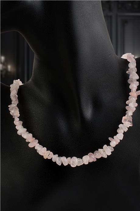Pembe Kuvars Doğal Kırık Taş Tam Tur Kolye