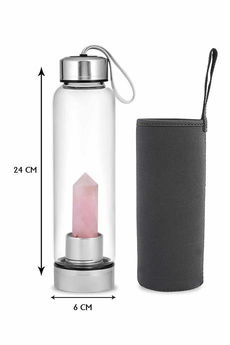 Pembe Kuvars 500 Ml Cam Matara Su Şişesi Kılıflı