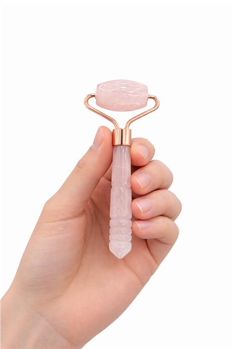 Pembe Kuvars Doğal Taş Altın Tek Taraflı Face Roller Masaj Aleti