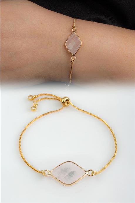 Pembe Kuvars Doğal Taş Asansör Sistemli Bileklik