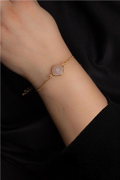 Pembe Kuvars Doğal Taş Asansör Sistemli Bileklik