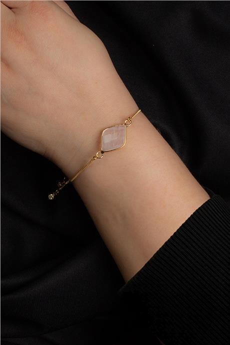 Pembe Kuvars Doğal Taş Asansör Sistemli Bileklik