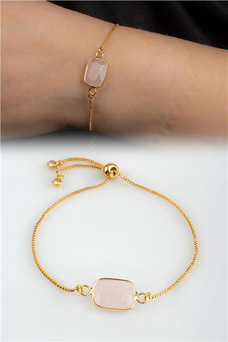 Pembe Kuvars Doğal Taş Asansör Sistemli Bileklik