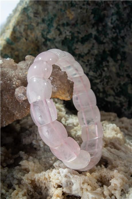 Pembe Kuvars Taşı Bombeli Dikdörtgen Kesim Bileklik