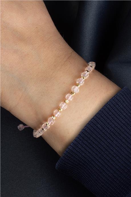 Pembe Kuvars Doğal Taş Faset Küp Kesim 4mm Makrome Bileklik