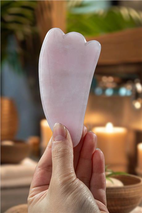 Pembe Kuvars Doğal Taş Gua Sha Ördek Ayak Kesim Yüz Masaj Aleti