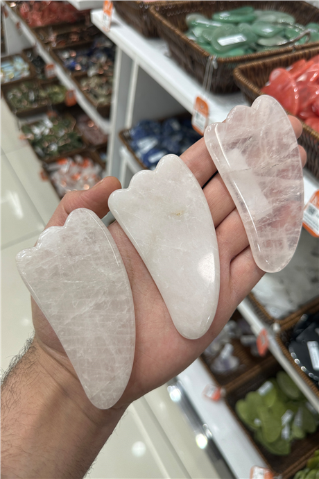 Pembe Kuvars Doğal Taş Gua Sha Ördek Ayak Kesim Yüz Masaj Aleti