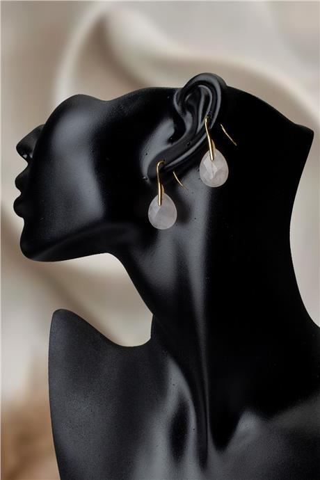 Pembe Kuvars Doğal Taş Küpe