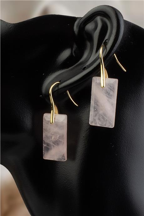 Pembe Kuvars Doğal Taş Küpe