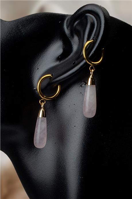 Pembe Kuvars Doğal Taş Küpe