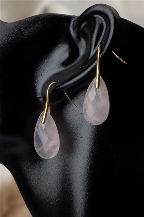 Pembe Kuvars Doğal Taş Küpe