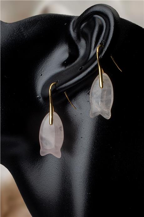 Pembe Kuvars Doğal Taş Küpe