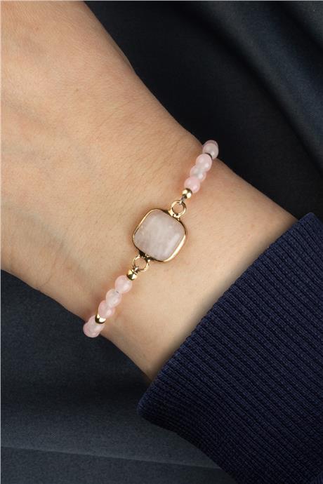 Pembe Kuvars Doğal Taş Küre Kesim 3mm Zincir Kapamalı Bileklik