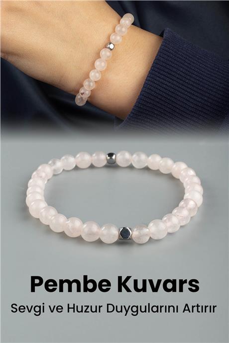 Pembe Kuvars Doğal Taş Küre Kesim 6mm Bileklik