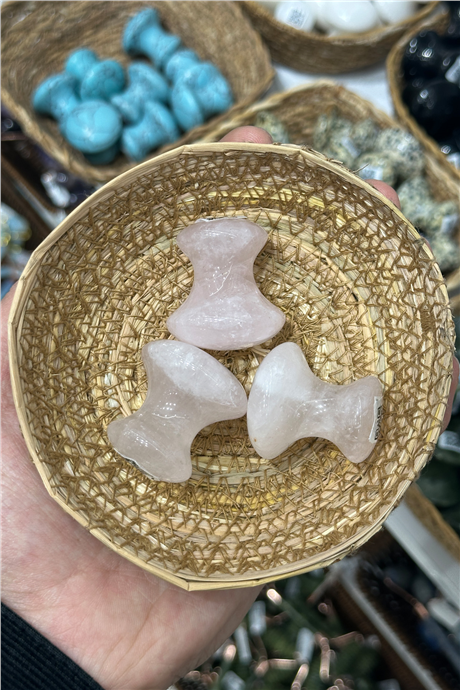 Pembe Kuvars Doğal Taş Mantar Kesim Masaj Aleti