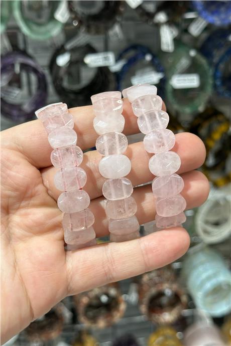 Pembe Kuvars Taşı Oval Faset Kesim Bileklik