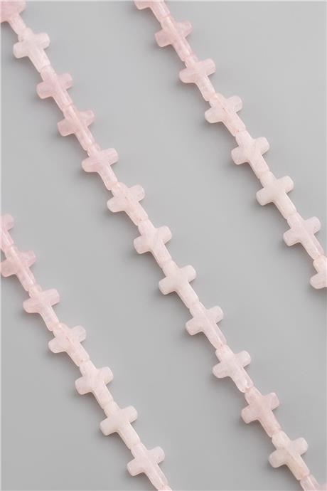 Pembe Kuvars Taşı Haç Kesim Parlak 12x16mm Doğal Taş Dizi [AA]