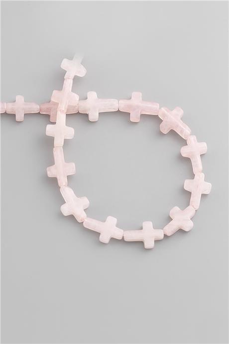 Pembe Kuvars Taşı Haç Kesim Parlak 12x16mm Doğal Taş Dizi [AA]