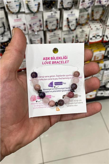 Pembe Kuvars-Rodonit-Karışık Doğal Taş Küre Kesim Aşk Bilekliği