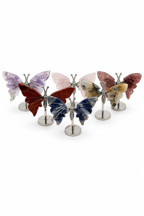 Rose Quartz Stone With Stand Butterfly Motif Home Decoration Object
