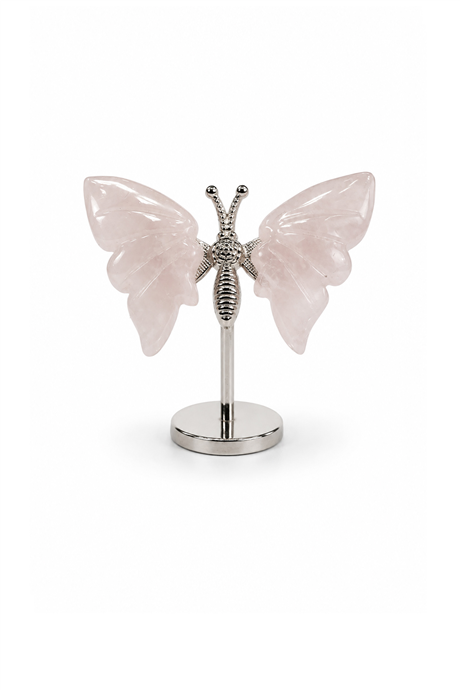 Rose Quartz Stone With Stand Butterfly Motif Home Decoration Object