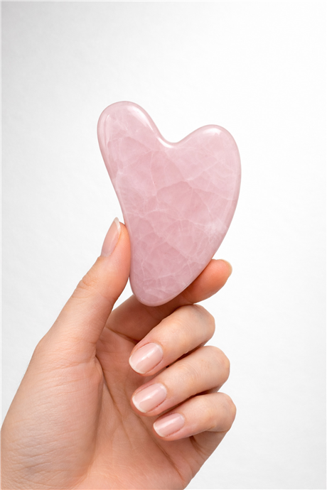 Pembe Kuvars Taşı Gua Sha Kalp Kesim Yüz Masaj Aleti [AA]