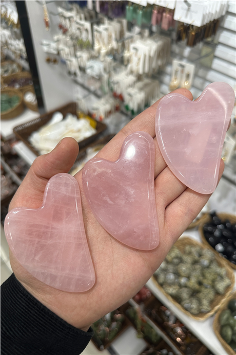 Pembe Kuvars Taşı Gua Sha Kalp Kesim Yüz Masaj Aleti [AA]