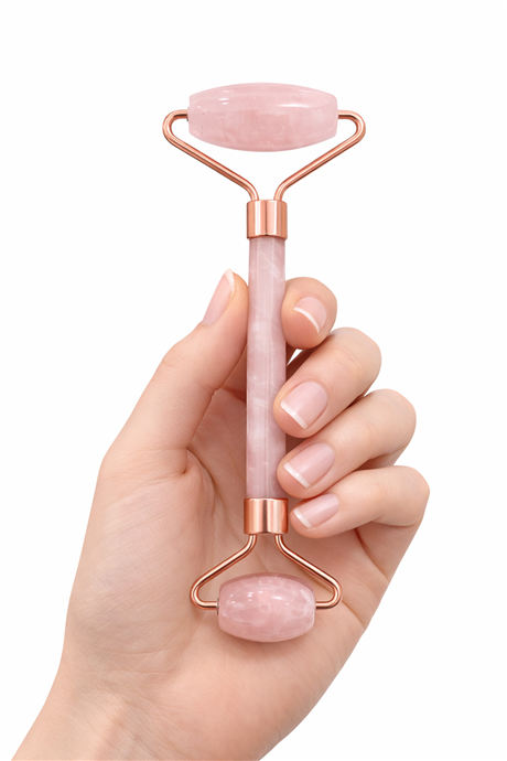 Pembe Kuvars Taşı Roz Face Roller Çift Taraflı Masaj Aleti