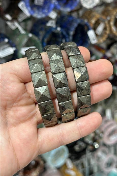 Pirit Doğal Taş Parlak Kare Faset Kesim Roleks 11x15mm Bileklik