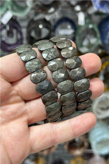 Pirit Doğal Taş Parlak Oval Faset Kesim 11x15mm Bileklik