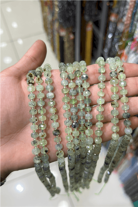 Prehnit Taşı Faset Kesim Parlak Yeşil 8x6mm Doğal Taş Dizi [AA]
