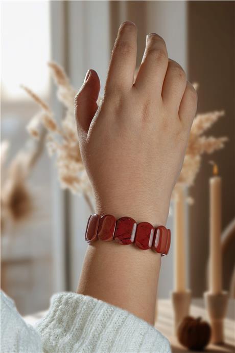 Red Jasper Doğal Taş Oval Kesim İri Bileklik