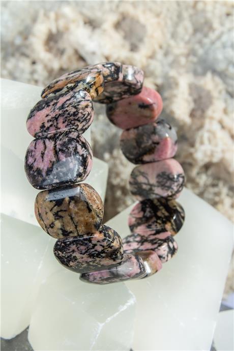 Rodonit Doğal Taş Oval Kesim İri Bileklik