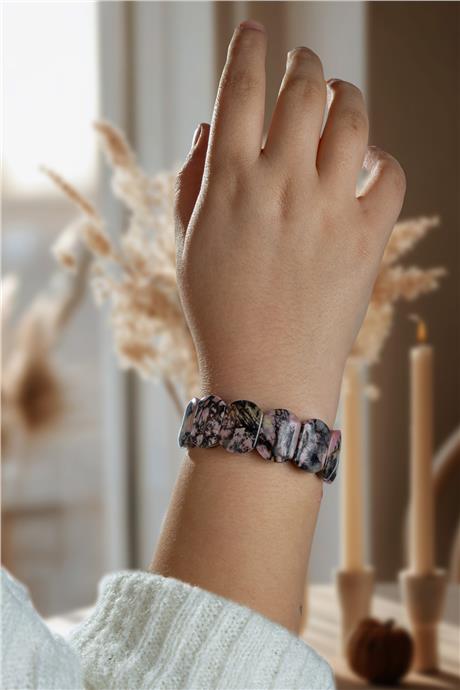 Rodonit Doğal Taş Oval Kesim İri Bileklik