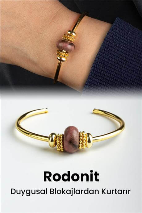 Rodonit Doğal Taş Rondela Kesim Pandora Bilezik