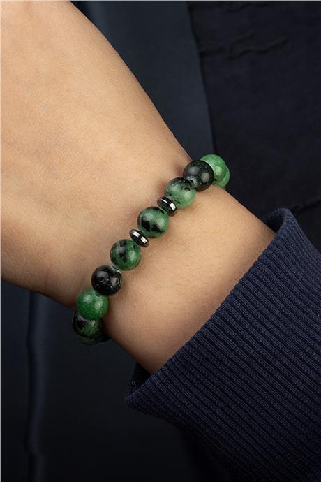 Ruby Zoisit Doğal Taş Küre Kesim Parlak Koyu Yeşil 8mm Bileklik