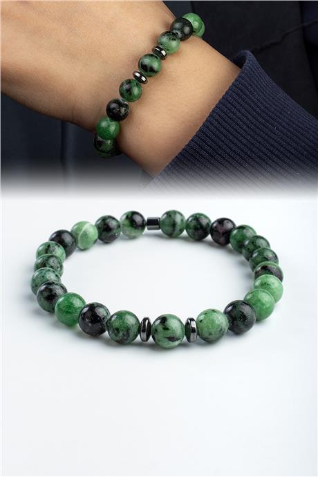 Ruby Zoisit Doğal Taş Küre Kesim Parlak Koyu Yeşil 8mm Bileklik