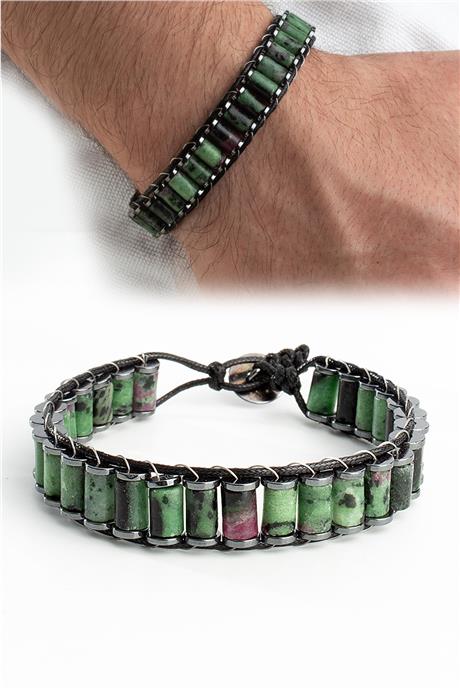 Ruby Zoisit Doğal Taş Örme Erkek Bilekliği 4x2mm