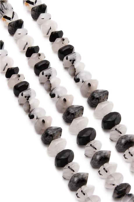 Rutil Kuvars Doğal Taş Parlak Siyah Rondela Kesim 10x7mm Dizi [AA]