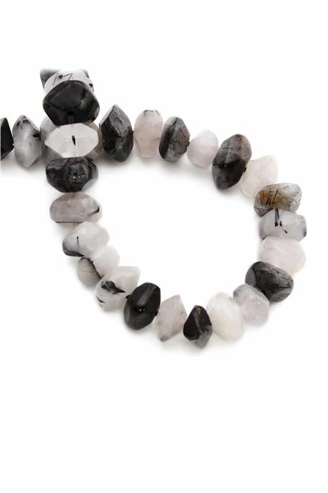 Rutil Kuvars Doğal Taş Parlak Siyah Rondela Kesim 10x7mm Dizi [AA]