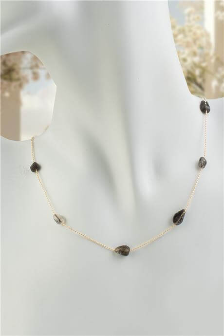 Rutil Kuvars Doğal Taş Siyah Tımbıl Kesim Taş Yapıştırma Kolye