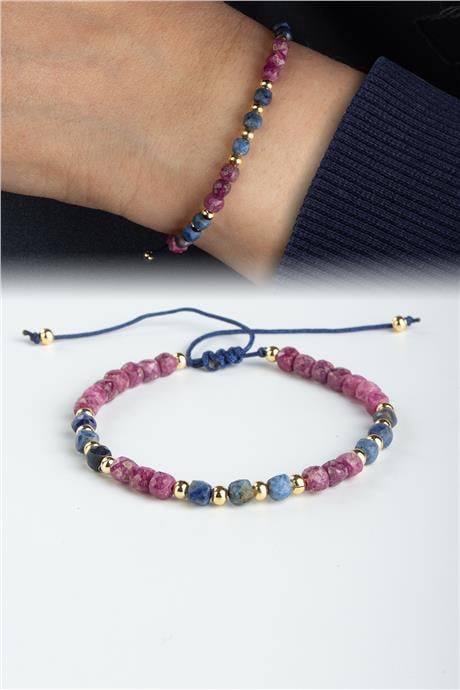 Safir - Yakut Doğal Taş Faset Küp Kesim 4mm Makrome Bileklik
