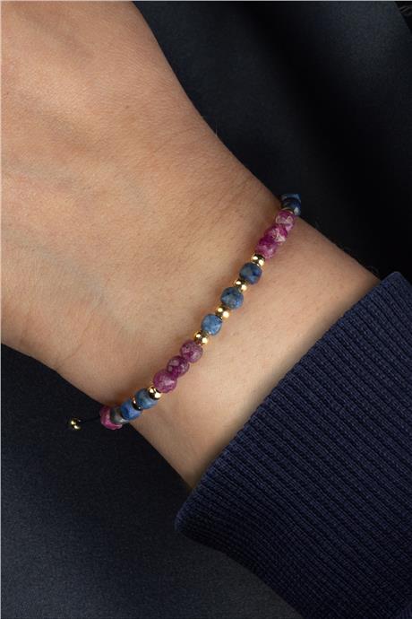 Safir - Yakut Doğal Taş Faset Küp Kesim 4mm Makrome Bileklik