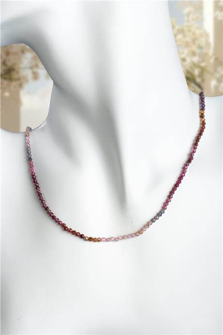 Safir ve Yakut Doğal Taş Karışık Pembe Faset  Küre Kesim 3mm Kolye